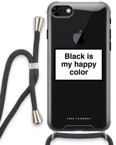 Case Company® - Hoesje met koord geschikt voor iPhone 8 hoesje met Koord - Black is my happy color - Telefoonhoesje met Zwart Koord - Bescherming aan alle Kanten en Over de Schermrand