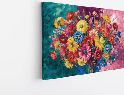 Saammp Canvas Schilderij - Kleurrijk Bloemenboeket - Natuur - Abstract - 45x30 - Foto op canvas - Wanddecoratie - Muurdecoratie Woonkamer - Kantoor Decoratie