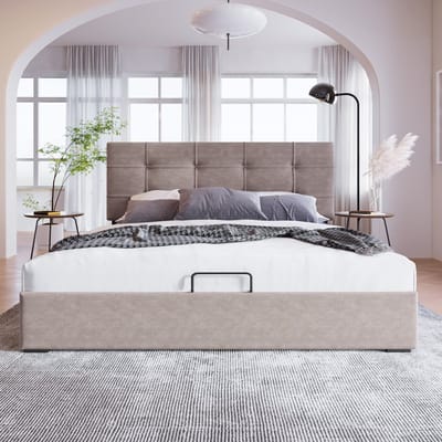 Gestoffeerd bed 140x200 cm - verstelbare hoofdbord - metalen bedframe met opbergruimte - lichtgrijs - zonder matras