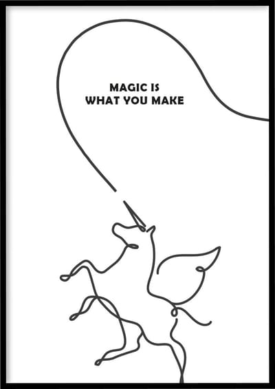 Poster Magic Unicorn - 30x40 cm - Line art poster - Kinderkamer poster - Exclusief fotolijst - WALLLL