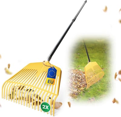 Bladbezem met telescoopsteel, 2-in-1 tuin en bladhark, robuuste bezem voor tuinafval met 26 kunststof tanden, werkbreedte 60 cm