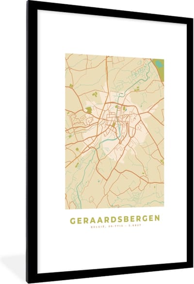 Fotolijst incl. Poster - Geraadsbergen - Stadskaart - Plattegrond - Kaart - Vintage - 80x120 cm - Posterlijst