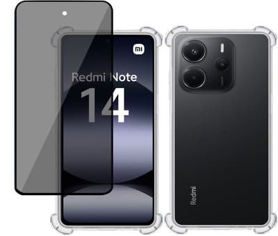 TechNow Hoesje + Privé Screenprotector geschikt voor Xiaomi Redmi Note 14 – Privacy Tempered Glass - Case Transparant