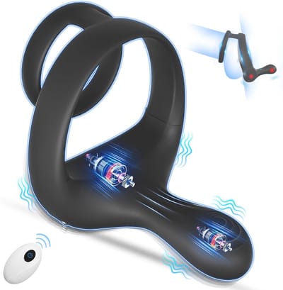 Daity Vibrerende Cockring met Perineum Stimulator – 2 Motoren, 9 Vibratiestanden – Siliconen Penisring met Afstandsbediening – Voor Mannen & Koppels – Zwart