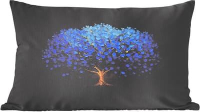 Sierkussens - Kussentjes Woonkamer - 60x40 cm - Boom - Blauw - Bladeren - Penseelstreken