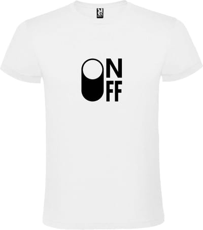 Wit T-Shirt met “ On/Off Button ON “ afbeelding Zwart Size S