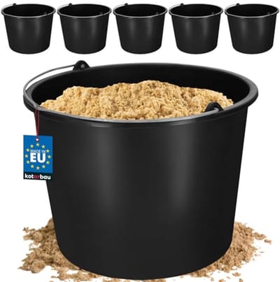 Bouwemmers Kunststof - Poets mortel emmer - Klus en tuin - Set van vijf stuks - 12 liter inhoud - Zwart