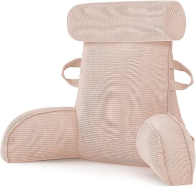Grote Rugkussen met Armleuning en Verwijderbare Nekrol, Perfect voor Lezen, TV Kijken en Ontspannen op Bed of Bank, Beige