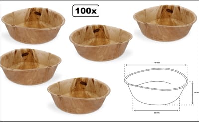 20x Palmblad kom 500ml Ø14cm BIO - Palm pasta soep toetje noedels