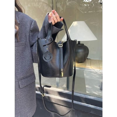 Retro Handgedragen Groentemand Tas, Dames Herfst en Winter Modieuze Emmer Tas, Veelzijdige Crossbody Tas zwart