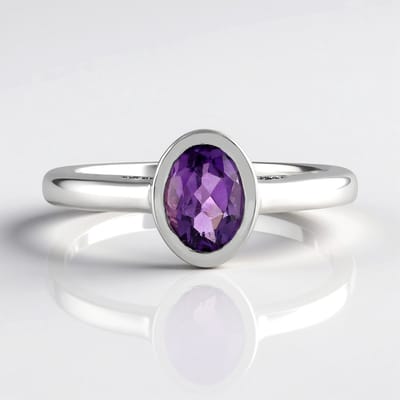 Cavill - Zilveren Damesring Bezel Zetting - 925 Sterling Zilver Geplateerd - Marokkaanse Ovale Amethist 0,613 ct - Paars - Minimalistisch & Elegant