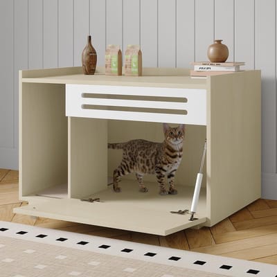 Kattenbakmeubel voor grote katten – verborgen kattenbakkast, hondbestendig kattenhok voor binnen, bruikbaar als bijzettafel