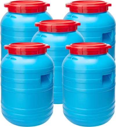 Garronda 5x30L Kunststof Trommel Met Deksel - Vat - HDPE - Voedselvat - Tuin Hobbock - Blauw/Rood – GD-SK-Barrel