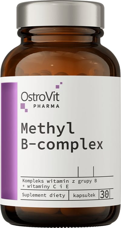 OstroVit Pharma - Methyl B-Complex - 30 capsules - Alle B vitamines - meest biologisch beschikbare vormen van B-vitaminen, aangevuld met vitamine C, vitamine E, choline en PABA - glazen pot, die oxidatie tegengaat