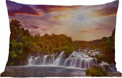 Buitenkussens - Tuin - Waterval - Landschap - Zon - Wolken - Zonsondergang - 50x30 cm