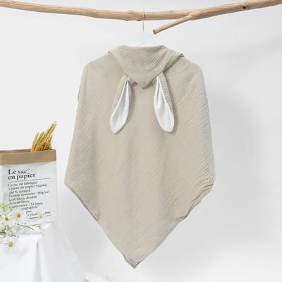 Bo & Mila Badcape met Oren - Baby - Peuter - Khaki - 75x75cm - Hydrofiel - Capuchon - Badponcho