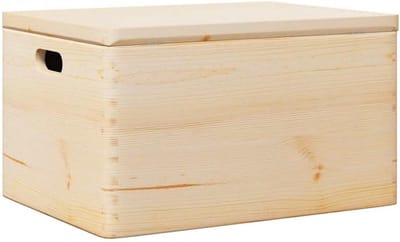 Houten Opbergkist met Deksel en Handvatten - Massief Vurenhout 40x30x23 cm