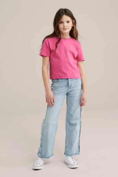 WE Fashion Meisjes cropped T-shirt met embroidery, 2- pack