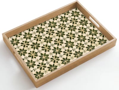 Dienblad hout 50x35 cm - Schootdienblad - Tegel - Dessin - Groen - Borrelplank rechthoek - Plateau dienbladen