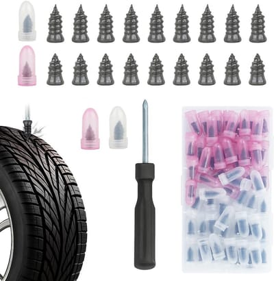 Bandenreparatieset - Nagels Schroeven - Snel Banden Plakken - Duurzame Rubberen Plug - 60 Stuks - Zwart