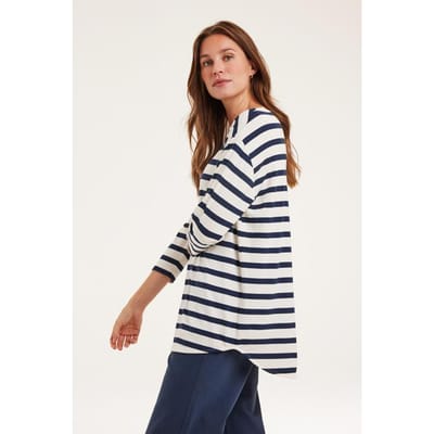 DIDI Dames Loose tee 3/4 Stripey Offwhite blue Stripe maat 36