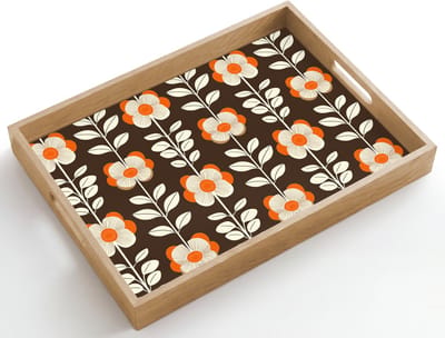 Dienblad hout 50x35 cm - Schootdienblad - Bloemen - Retro - Bruin - Borrelplank rechthoek - Plateau dienbladen
