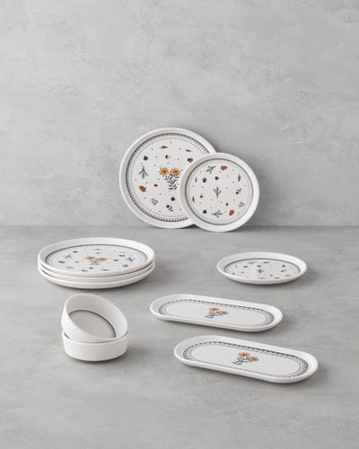 English Home Autumn Seramik Ontbijtset - Serviesset 10-delig – 4 Persoons – Rood/Geel/Groen – Servies voor Ontbijt en Tussendoortjes