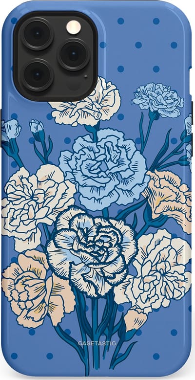 Casetastic hoesje geschikt voor Apple iPhone 12 Pro Max - MagSafe - Dubbellaagse bescherming - Anjer boeket - Fashion Case - Lavendel Lichtblauw Zilver