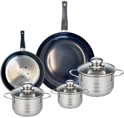 Set van 2 Koekenpannen 20 en 28 cm en 3 kookpotten 12, 14 en 16 cm Elo Prima Brillant