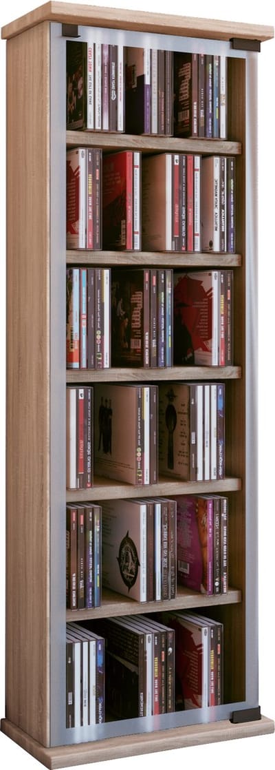 Houten CD DVD-standaard Plankkast Opbergstandaard Klassiek Glazen deur
