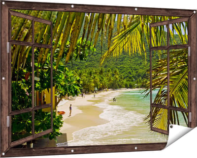 Gards Tuinposter Doorkijk Laguna - 150x100 cm - Tuindoek - Tuindecoratie - Wanddecoratie buiten - Tuinschilderij