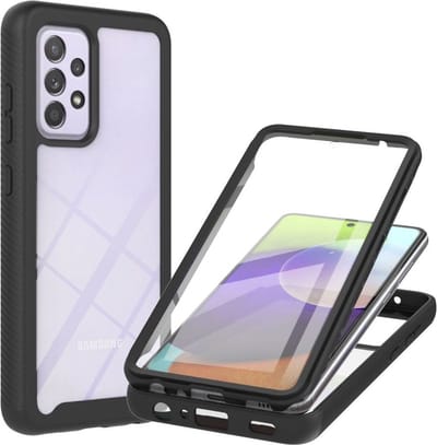 Hoesje Geschikt voor Samsung Galaxy A52 / A52S | Met ingebouwde screenprotector | Full Protect valbescherming | Doorzichtig / Zwart
