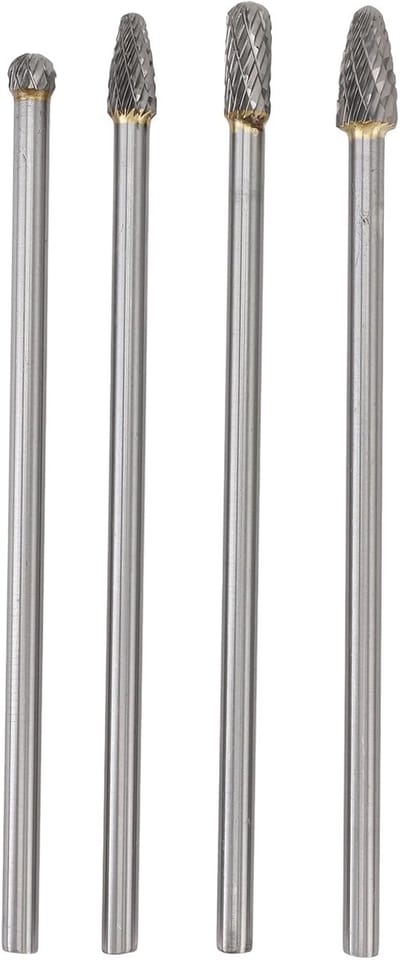 Set van 4 lange roterende vijlen - carbideboor - frees - lange dubbelgesneden roterende boor - tungstencarbide-legering - 6 mm