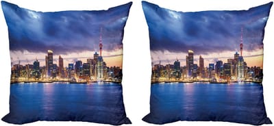 ABAKUHAUS Kussenhoes Auckland – Dubbelzijdig 50x50 Marineblauw Bleekgeel