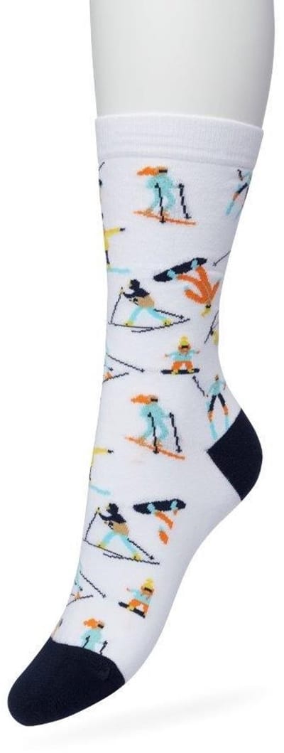 Bonnie Doon Dames Sokken met Wintersport Print maat 36/42 Wit - Thema Sokken - Skiën - Ski - Snowboard - Cadeau Sokken - Word je Happy en vrolijk van - Zacht Katoen met Gladde Teennaad - Comfortabel - Perfect Cadeau - White - BT991128.103