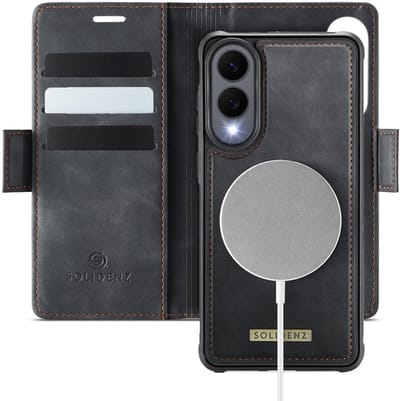 Solidenz Luxe 2-in-1 Wallet Hoesje geschikt voor Samsung Galaxy S25 Edge - Geschikt voor MagSafe Hoes - Afneembare Case - Zwart