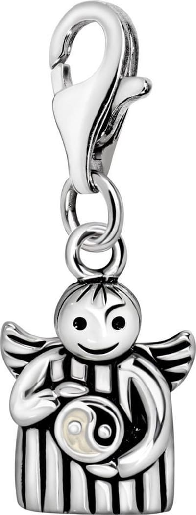 Quiges – 925 - Zilver – Charm - Bedel - Hanger - 3D Engel met Yin Yang Symbool - met – sterling - zilver - karabijnslot - geschikt - voor - Bedelarmband HC324