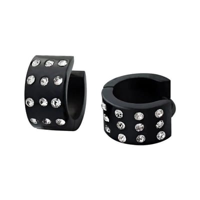 Aramat Jewels | Oorringen | Stijlvolle Zwarte huggies | Zirkonia steentjes-13x7mm | |4mm | Staal | Volwassenen | Verkleurd niet