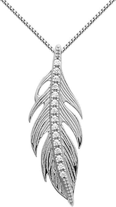Montebello Ketting Klarbi - 925 Zilver Gerhodineerd - Veer - 25x9mm - 45cm