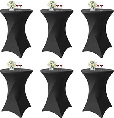 Set van 6 zwarte stretch tafelhoezen voor bistrotafels, Ø80-85 cm, ideaal voor bruiloften en evenementen