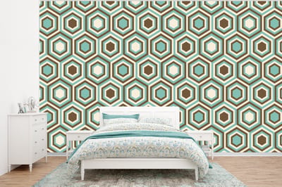 Behang - Fotobehang Retro - Honeycomb - Blauw - Bruin - Breedte 320 cm x hoogte 240 cm