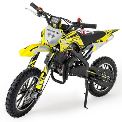 VOLTOURI CR49-E-YELLOW Mini Cross 49cc – Offroad Motor voor Kinderen – 10” Banden – E-Start & Trekstarter – Geel