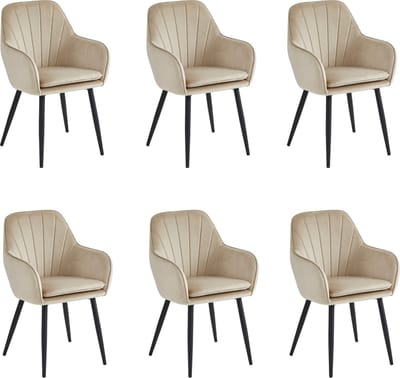 Colenis® - Melissa Eetkamerstoel - Set Van 6 - Beige - Fluweel - Velvet - Industrieel - Met armleuning
