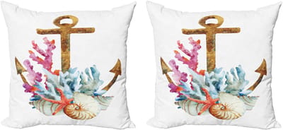 ABAKUHAUS Anker Decoratieve Kussenhoes, Set van 2, Aquarel Zeester, 45x45 cm, Wit Meerkleurig