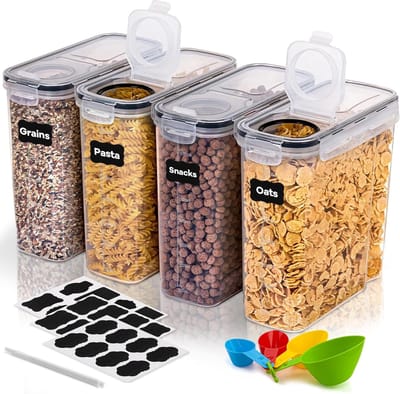 SnelShoppen - Luchtdichte Opbergdozen Keuken - 4 Stuks - 4L Kunststof - BPA-vrij - Voor Granen, Pasta, Suiker, Meel, Rijst - Ideaal voor Organisatie e