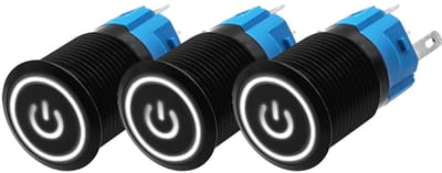 ProRide Drukschakelaar ON-OFF 12V/24V - 16mm Metaal - Waterdicht - LED Ring Wit - 3 stuks