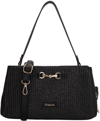 Charm London Santorini Schoudertas - Handtas - Zomer - Riet - Crossbody - Dames - Zwart