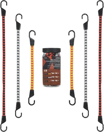 Platte Bungee Koorden - Elastische Spanners - Vastzetten van Lading - Weerbestendige Haken - 3 Maten 6 Stuks - Meerkleurig