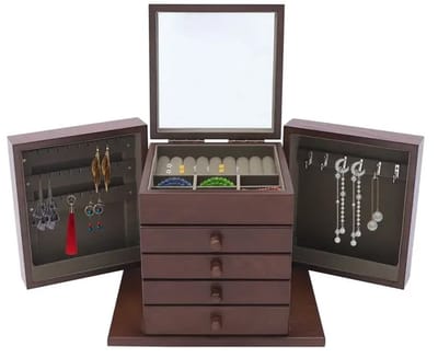 Geargalaxy Sieradenbox met Spiegel - Sieradenkist - Juwelenkist - Opbergdoos - Sieradenhouder - 5-Laags Sieradenorganizer - 30x20x25cm