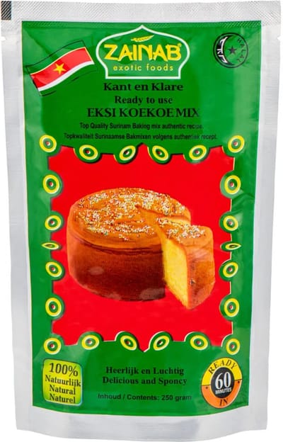 Zainab® | 250 gram Eksi Koekoe Mix | Surinaamse luchtige eiercake | kant en klare mix |